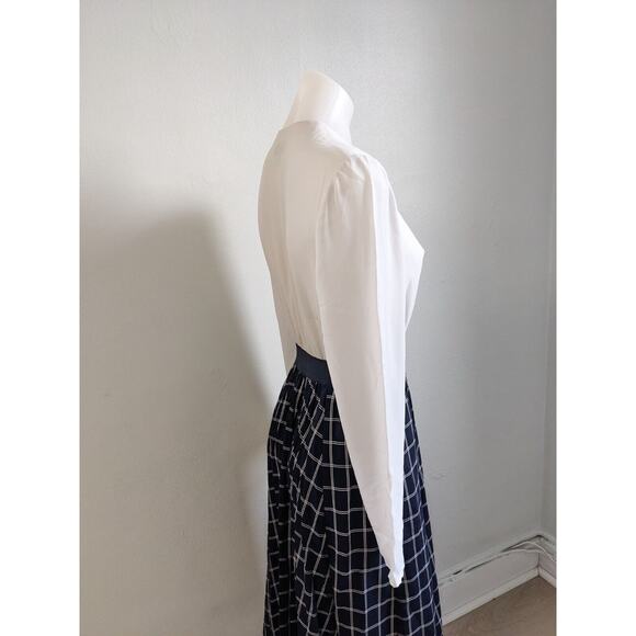 Ted Baker Size 1 US 4 Fancesa Combo Dress White Navy Blue Plaid Long Sleeves - Picture 12 of 16